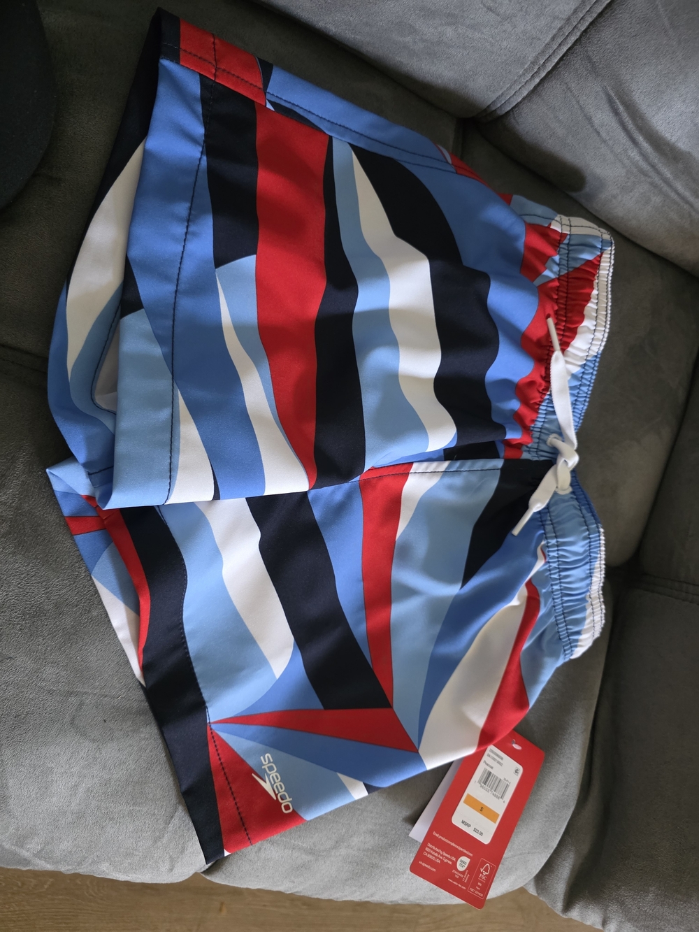Speedo Boys' Red, Blue & White Striped Swim Trunks